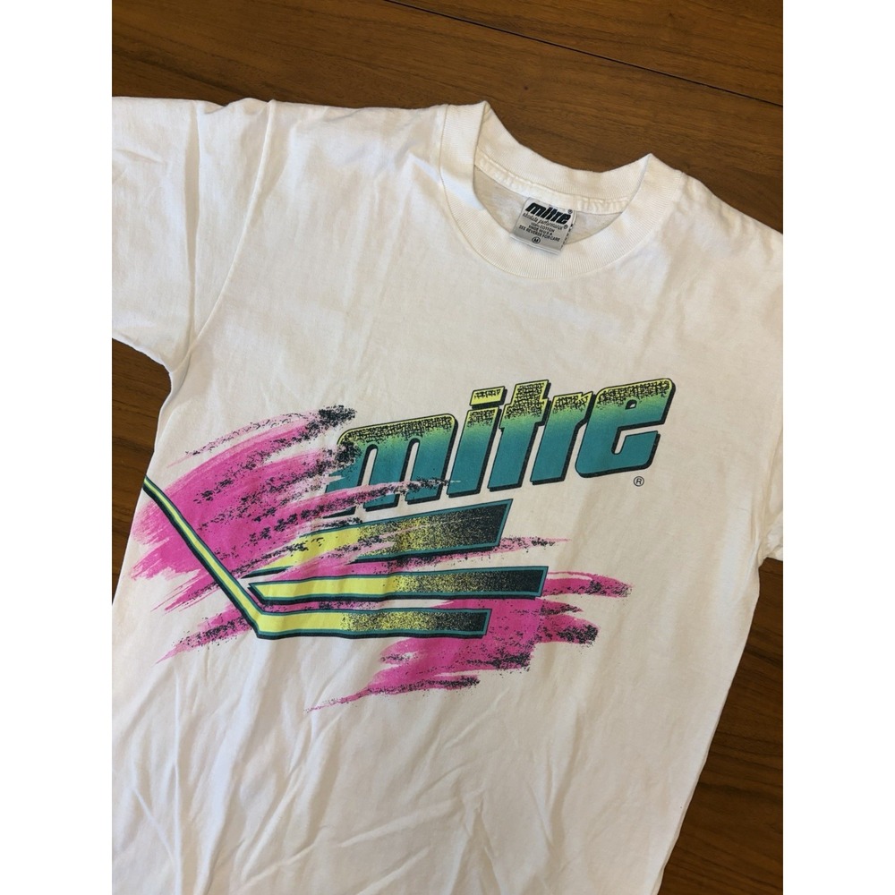 Vintage Mitre Soccer T Shirt Mens M 80s 90s Neon Graphic Single Stitch USA Made